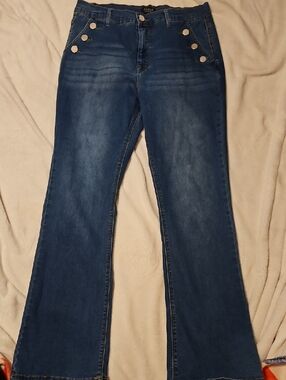 Cato Dark Blue Flare Jeans with Decorative Buttons